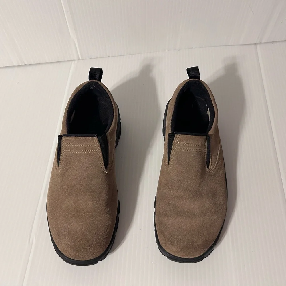 Lands’ End brown suede slip on moc shoe kids boys size 5 M